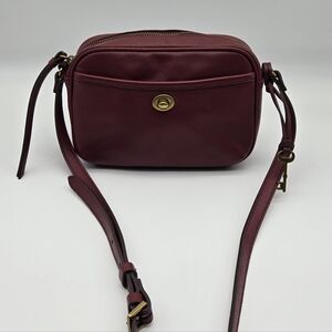 Fossil Red Burgundy Leather Crossbody Bag with Adjustable Strap